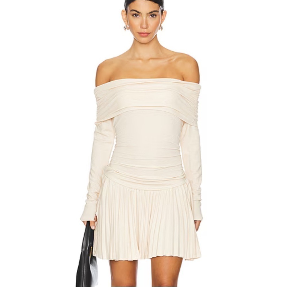 Lioness Field Of Dreams Mini dress Oatmeal Off-Shoulder Cream knit Revolve M